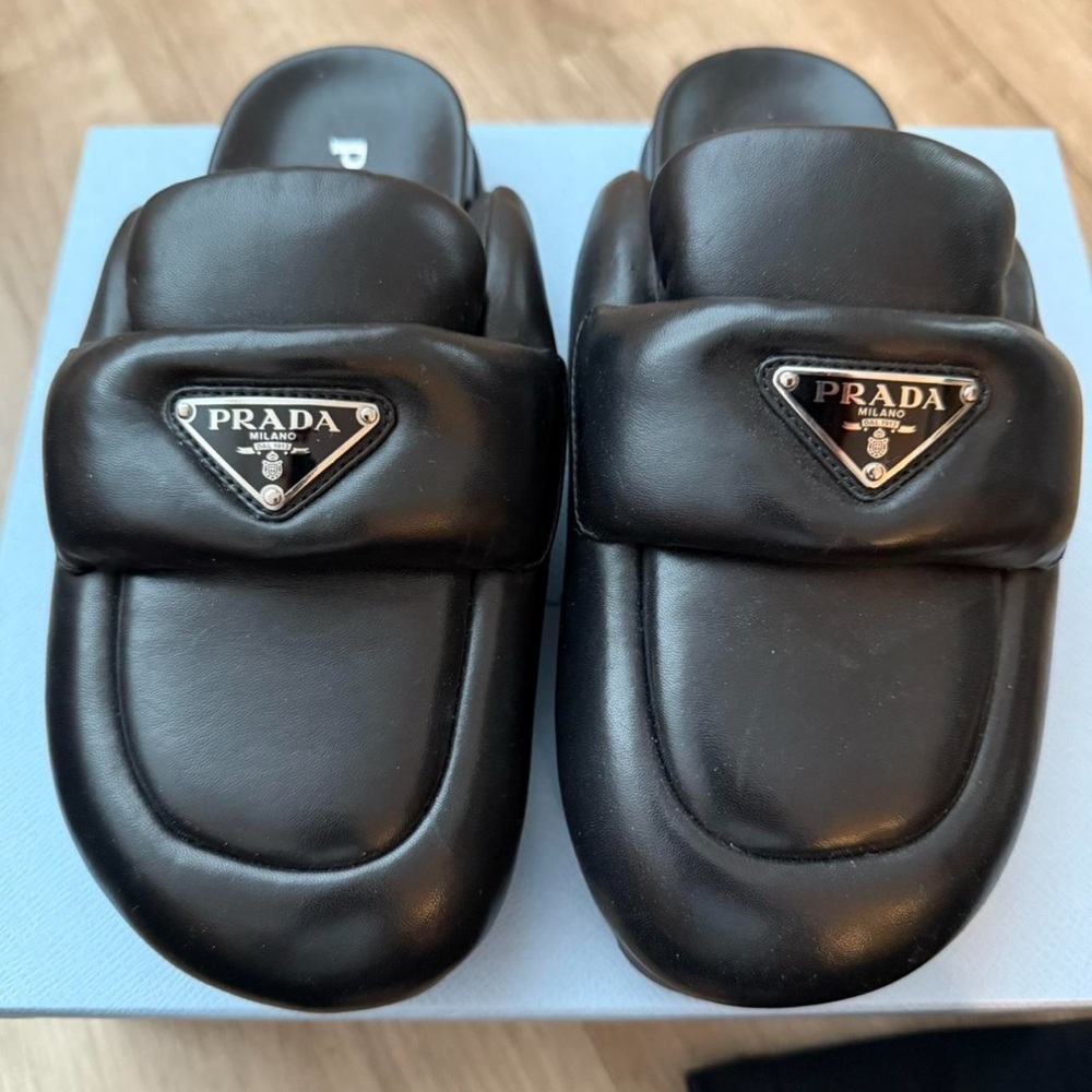 Prada Black Leather Slides